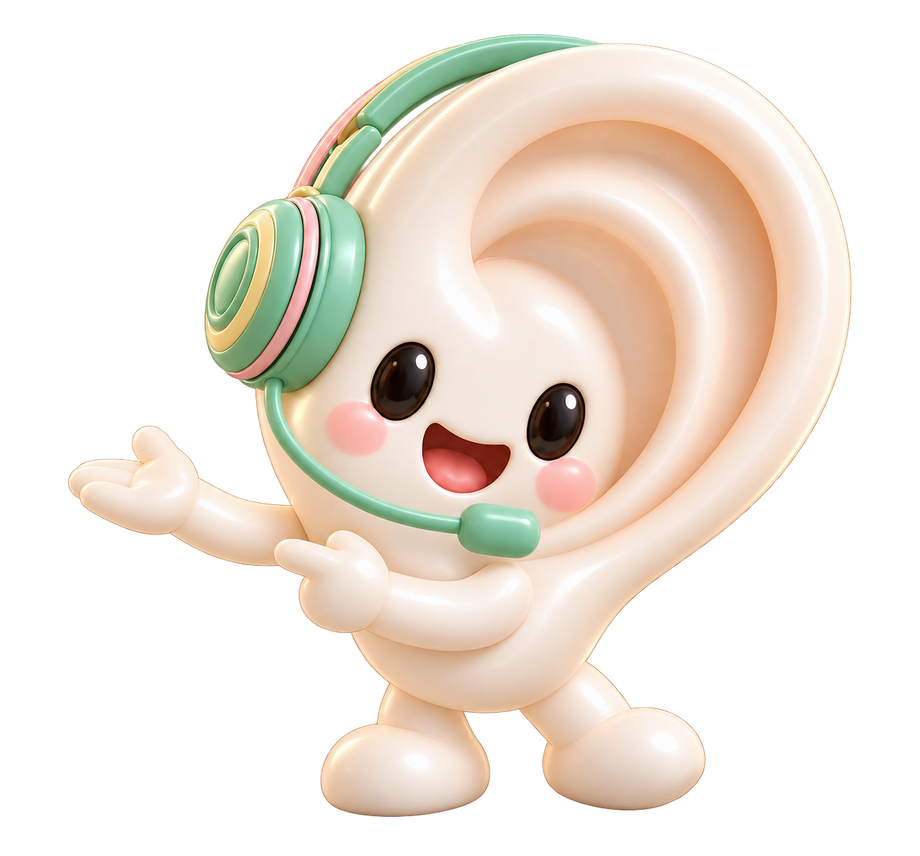 ViveoAI audiology receptionist ear mascot welcoming callers to the demo