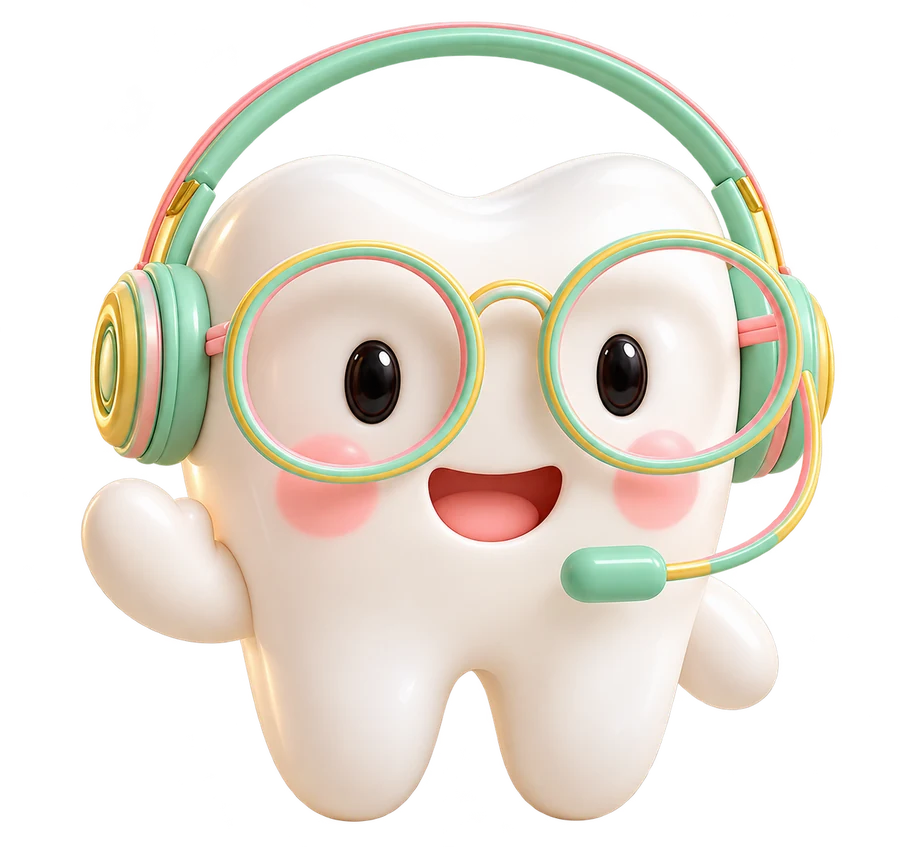 ViveoAI dental receptionist tooth mascot wearing a headset