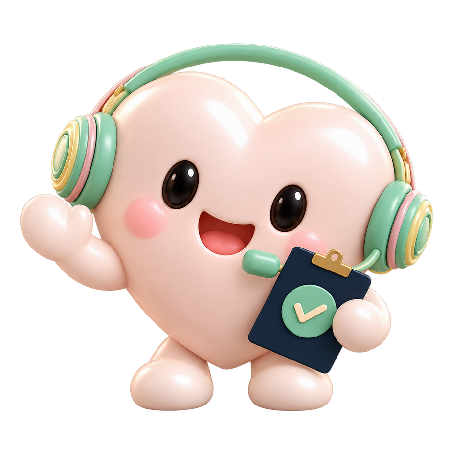 ViveoAI medical clinic receptionist heart mascot wearing a headset