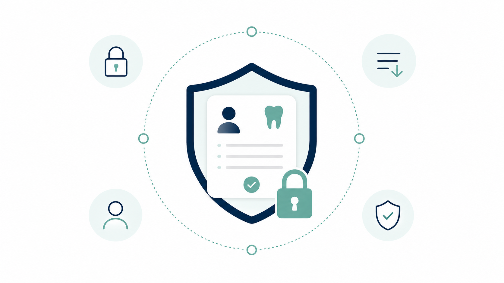 Shield protecting connected patient data nodes representing GDPR compliance